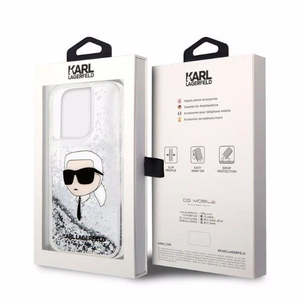 Karl Lagerfeld Glitter Karl's Head ümbris jaoks iPhone 14 Pro Max - hõbedane