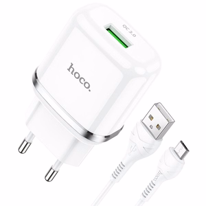 Phone Laadija Hoco USB A QC3.0 3A 18W + Kaabel USB A to Micro USB N3 valge