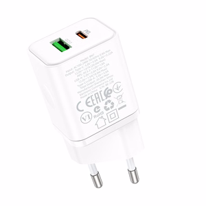 Borofone Wall Laadija BN7 - USB + Type C - QC 3.0 PD 20W valge