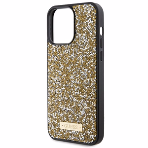 Guess Rhinestone Metal Logo ümbris jaoks iPhone 15 Pro - kollane