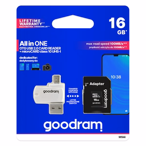 GOODRAM MicroSD-mälukaart All in one - 16GB koos adapteriga UHS I klass 10 100MB/s + kaardilugeja