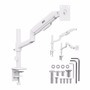 Ergo Office ER-691 W – gas-spring monitor arm for 17–32-inch screens, 1–10 kg, VESA up to 100×100, matte white