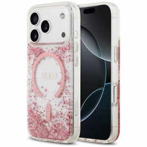 Guess Resin Bottom Glitter MagSafe ümbris mudelitele iPhone 18 Pro Max / 17 Pro Max, roosa