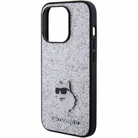 Karl Lagerfeld Fixed Glitter Choupette Logo Metal Pin Ümbris jaoks iPhone 15 Pro Max - hõbedane