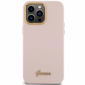 Guess Silicone Script Metal Logo & Frame ümbris jaoks iPhone 15 Pro - roosa