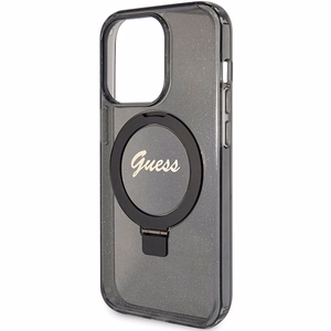 Оригинальный чехол-накладка Guess GUHMP15XHRSGSK для iPhone 15 Pro Max (совместимый с MagSafe / Glitter Script Logo / Ring stand / чёрный)