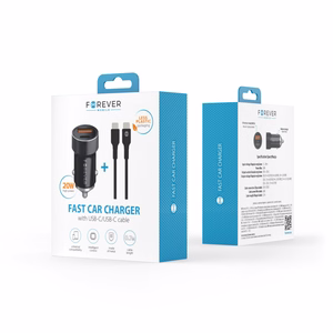 Forever CC-06 PD QC autolaadija 1x USB-C 1x USB 20W must + USB-C - USB-C kaabel 60W