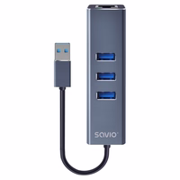 Savio AK-57 USB-A 3x USB-A jaotur RJ-45 Gigabit Ethernet adapteriga must