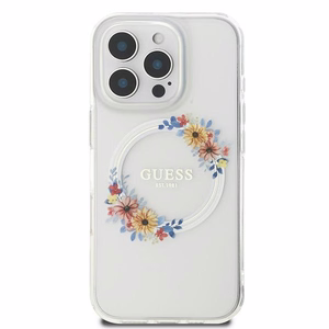 Guess IML Flowers Wreath MagSafe Ümbris jaoks iPhone 16 Pro - Clear