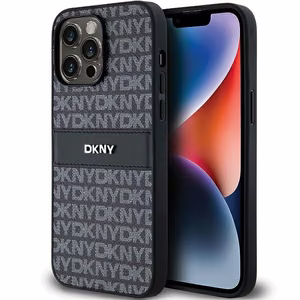 DKNY Leather Mono Stripe & Metal Logo ümbris jaoks iPhone 14 Pro Max - must