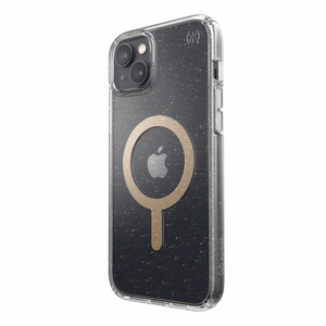 Speck Presidio Perfect-Clear with Glitter + MagSafe ümbris seadmele iPhone 15 Plus / 14 Plus, Microban mikroobivastase kaitsega, Clear / Gold Glitter värvikombinatsioon