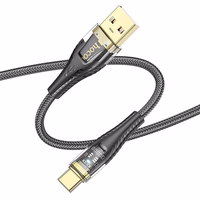Kaabel USB A to USB C Hoco 2,4A 1,2 m U121 must läbipaistev