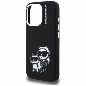 Чехол Karl Lagerfeld Silicone Karl & Choupette Sketch MagSafe для iPhone 16 Pro чёрный