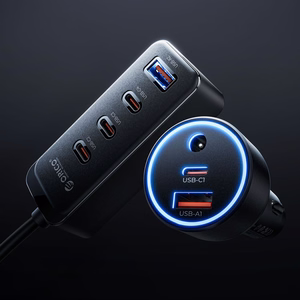 Orico ChargeClip 108W autolaadija 2x USB-A + 4x USB-C klambriga - must