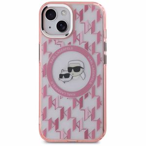 Karl Lagerfeld IML Monogram Karl & Choupette Head MagSafe iPhone 15 Ümbris - roosa