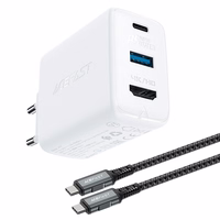 Acefast 2in1 Laadija GaN 65W USB Type C / USB, adapter adapter HDMI 4K @ 60Hz (set with kaabel) valge (A17 valge)