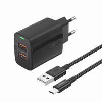 FONENG võrgulaadija EU63 2.4A 12W 2xUSB + kaabel Micro must