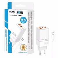 Beline Võrgulaadija 2x USB-C + 1x USB 65W + kaabel USB-C valge PD 3.0 + QC 3.0 BLN3CW65C GaN