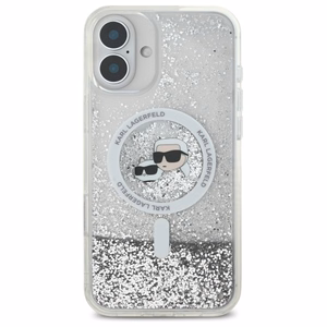 Karl Lagerfeld Liquid Glitter Karl&Choupette Head Magsafe iPhone 16 Ümbris - Clear