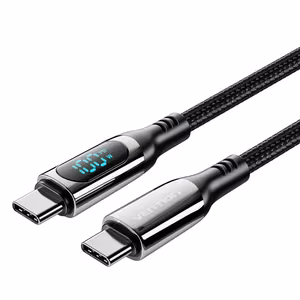 Vention puuvillane USB 2.0 C Male kuni C Male 5A kaabel LED-ekraaniga 1.2M, must, tsingi sulam