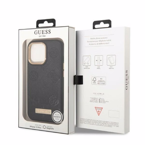 Guess GUHMP13LSAPSTK iPhone 13 Pro / 13 6.1" чёрный/чёрный жёсткий чехол Peony Logo Plate MagSafe