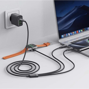 Acefast C6-11 USB-C 3in1 Cable - 2x USB-C / Qi 480Mb/s 100W 1.2m - black