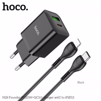 Laadija Hoco "N28" Must (PD20W / QC3.0) + "Type-C / Lightning" 100cm kaabel