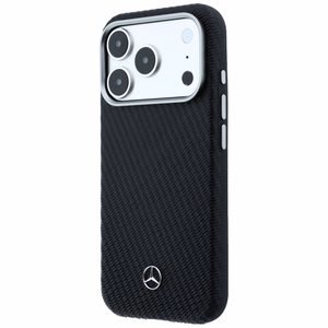 Mercedes Leather Semi Wrap Wood Effect MagSafe Case for iPhone 17 Pro - Black