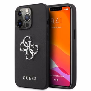 Guess Saffiano 4G Metal Logo ümbris jaoks iPhone 13 Pro / 13 6.1" - must