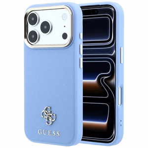 Guess Saffiano Small 4G & Classic Logo ümbris seadmele iPhone 18 Pro / 17 Pro, MagSafe-ühilduv – helesinine