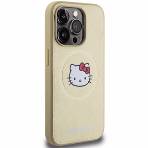 Hello Kitty Leather Kitty Head MagSafe ümbris jaoks iPhone 15 Pro - kuldne