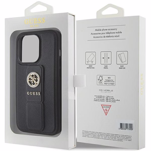 Guess Grip Stand 4G Saffiano Strass чехол для iPhone 15 Pro Max - чёрный