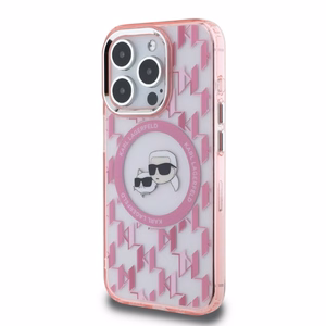 Karl Lagerfeld IML Monogram Karl & Choupette Head MagSafe iPhone 15 Pro Ümbris - roosa