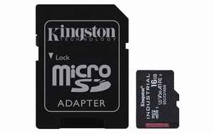 Kingston Technology 16GB microSDHC Industrial C10 A1 pSLC kaart + SD adapter