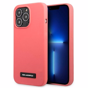 Karl Lagerfeldi silikoonist plaadikott iPhone 13 Pro Max'ile - fuksiat värvi