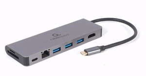 Gembird A-CM-COMBO5-05 USB Type-C 5-in-1 mitmepordine adapter (jaotur + HDMI + PD + kaardilugeja + LAN)