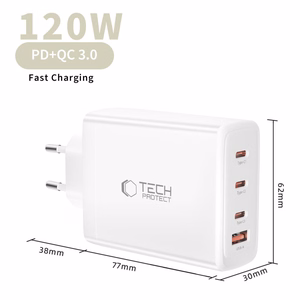 Tech-Protect NC120W-GAN 4-portiline 120W seinalaadija - valge