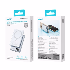 BWOO aluminium magnetic akupank P75 PD 20W 5000 mAh with digital display and USB-C port hõbedane