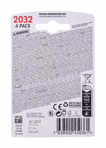 ENERGIZER eriaku CR2032, 4 tk, 3V, ECO