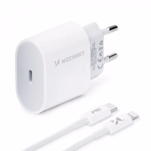 Laadija Wozinsky Quick Charge, valge PD 20W + Type-C / Lightning valge kaabel 100cm