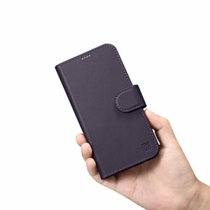 iCarer Rahakott ümbris 2in1 Case iPhone 14 nahast Flip Cover Anti-RFID tumelilla (WMI14220725-DP)