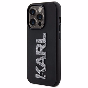 Karl Lagerfeld 3D Rubber Glitter Logo ümbris jaoks iPhone 15 Pro Max - must