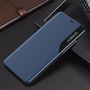 Eco Leather View Case elegantne raamaturiiuli tüüpi ümbris koos jalutusalusega iPhone 13 Pro Maxile sinine