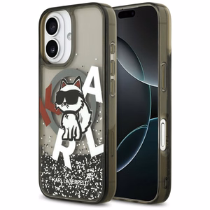 Karl Lagerfeld Liquid Glitter Choupette Logo MagSafe iPhone 17 Ümbris - Must