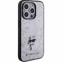 Karl Lagerfeld Fixed Glitter Choupette Logo Metal Pin Ümbris jaoks iPhone 15 Pro Max - hõbedane