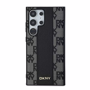DKNY Leather Checkered Mono Pattern MagSafe Чехол для Samsung Galaxy S24 Ultra - чёрный