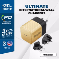 Energizer Ultimate - Multiplug EU / UK / US GaN 20W PD mains laadija (kuldne)