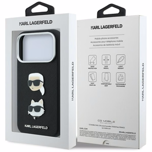 Karl Lagerfeld Saffiano Karl & Choupette Heads Pins & Logo ümbris seadmele iPhone 18 Pro / 17 Pro – must
