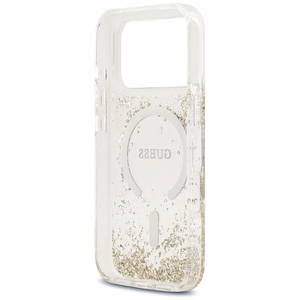 GUESS ümbris jaoks IPHONE 17 Pro compatible with MagSafe GUHMP17LRGRGED (Resin Bottom Glitter) kuldne