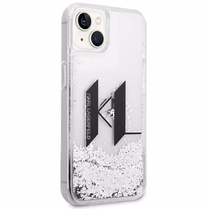 Karl Lagerfeld Liquid Glitter Big KL ümbris iPhone 14-le - hõbedane